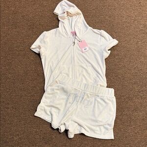 Juicy Couture Cream Terry Cloth Hoodie & Shorts Set
